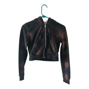 H&M Divided Black Zip Hoodie Women’s Small Bleach Dyed Junior Sweatshirt